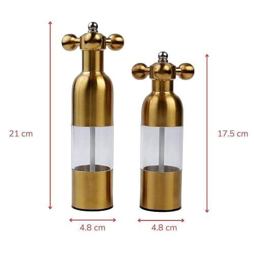 (Gold,2PCS) Salt, Pepper Modern Manual Grinder Set with Solid Handle - Stainless Steel Juego de Molinillo Dorado/Antique Faucet Shakers | Refillable Adjustable Coarseness Mill for BBQ Restaurant, Home thumbnail 3