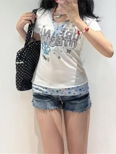 Cutecore Harajuku Y2k Baby Tee Cute Kawaii Emo Grunge Shirt Women Vintage Graphic Tees Short Sleeve Alt Tops 2000s thumbnail 3