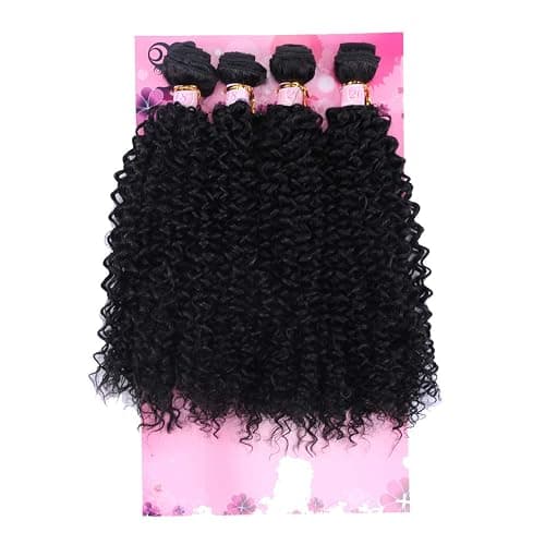 FRELYN Kinky Curly Hair Bundles Synthetic Hair Weave Bundles 18 18 20 20 Inches 4 Pieces/Pack Black Color Quick Weave Sew in Extension Very Soft - Image 1