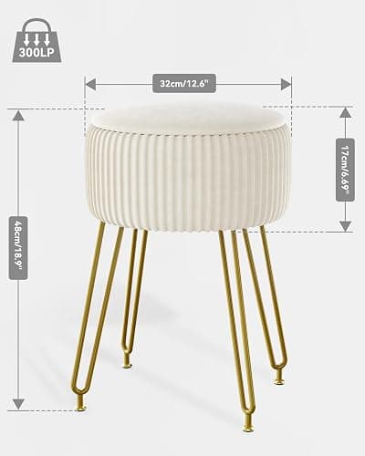 IBUYKE Velvet Storage Footrest Stool Ottoman, Makeup Vanity Stool Side Table with Golden Steel Legs Removable Cover, Coffee Table Top Cover, Creamy-White LG-20M thumbnail 3