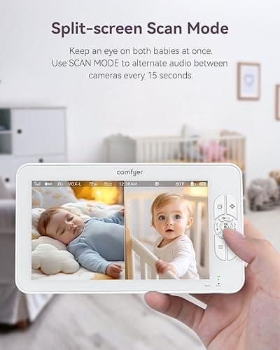 Comfyer 7" HD Split-Screen Baby Monitor with 2 Cameras, Video Baby Monitor with Camera and Audio, Flexible Bracket, Non-WiFi, VOX Mode, 2 Way Audio, Remote PTZ, Auto Night Vision - 7''720P Display with 2 1080P Camera thumbnail 3