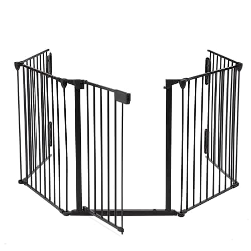 AUXSOUL 118" Wide Baby Gate Metal Safety Playpen - Fireplace Fence for Toddler/Pet/Dog, Fits 72"- 118" Wide, 5-Panel (30" H, Black) - Image 1