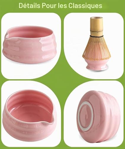 JBER Matcha Kit 7 Pièces, Matcha Set - Fouet Matcha Bambou, Bol à Matcha, Support pour Fouet, Cuillère et Tamis, Kit Matcha pour Cérémonie du Matcha - Rose thumbnail 6