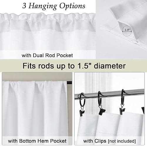 Simplebrand Pure White Cafe Curtains Tier 36 Inch Length 2 Panels Set, Half Window Light Filtering Curtains for Kitchen, Rod Pocket Tier Thermal Insulated Window Treatment Short Curtain, 30" Wx36 L thumbnail 4
