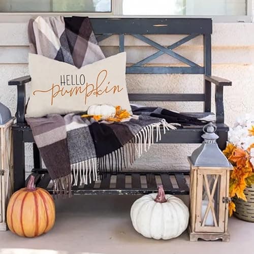 RABUSOFA Fall Pillow Covers 12x20 Inch,Autumn Hello Pumpkin Pillows Decorative Throw Pillows,Lumbar Outdoor Thanksgiving Cushion Cover Farmhosue Fall Decor for Bedroom Couch Sofa White thumbnail 6