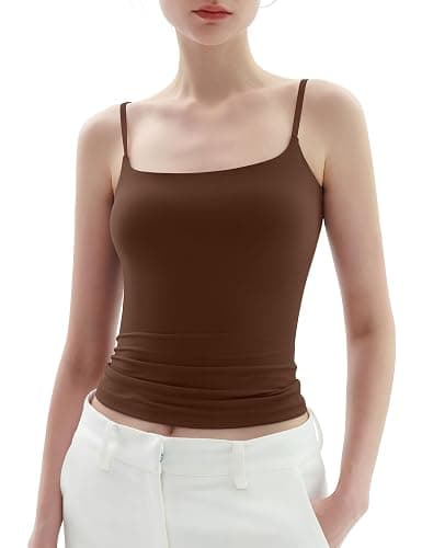 PUMIEY Women's Square Neck Tank Top Adjustable Spaghetti Straps Sleeveless Basic Tops Sharp Collection - Image 1