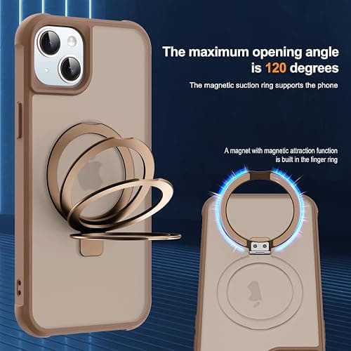 SKYLMW Compatible with iPhone 13 Case & iPhone 14 Case with Invisible Magnetic O-Ring Stand Translucent Phone Cases for 13 & 14 6.1" [Compatible with Mag-Safe][Great Grip Feeling], Desert Brown thumbnail 9
