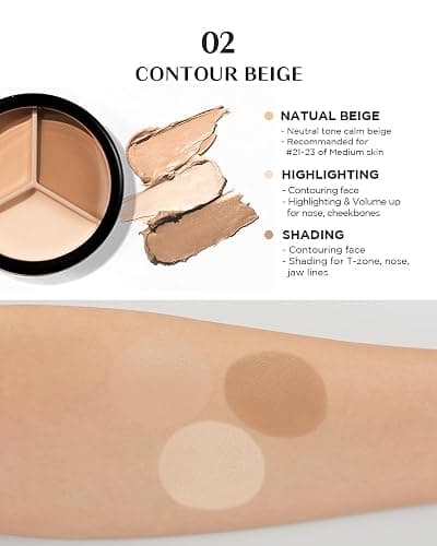 THESAEM Cover Perfection Triple Pot Concealer 2-Pack Set - 01 Correct Beige & 02 Contour Beige Bundle - 6-Color Multi Concealer Palette Kit - Korean Makeup with Sweet Almond Oil for Complete Coverage thumbnail 5