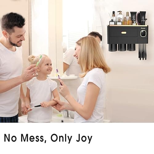 iHave Toothbrush Holders for Bathrooms - Upgrade Wall Mounted Toothbrush Holder with Toothpaste Dispenser - 3 Cups, Large Capacity Tray - Bathroom Accessories & Bathroom Storage thumbnail 6