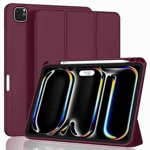 ZryXal iPad Pro 11 Inch Case (M5) 2025/ (M4) 2024 (Model: A2836/A2837/A3006), Trifold Stand Smart Cover with Pencil Holder and Soft TPU Back, Auto Wake/Sleep (Wine) - Image 1