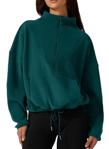 QINSEN Women Half Zip Fleece Sweatshirt Mock Neck Long Sleeve Winter Cozy Sherpa Pullover Sweater Tops - Image 1