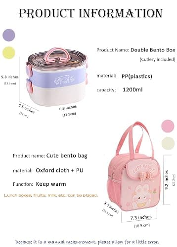 Paidideng Kawaii Bento Box Bento Lunch Box with Lunch Bag,Tableware,Biscuit bags,2 Layers Stacked Leakproof Cute Lunch Box,for Travel,Office,Gym. (purple) thumbnail 6