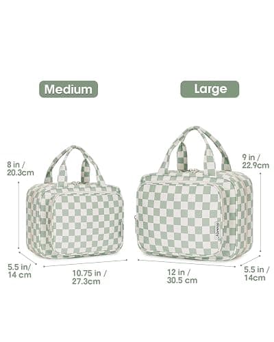 Narwey Travel Toiletry Bag for Women Large Hanging Makeup Bag Organizer Toiletries Bag for Full Size Essentials Accessories Cosmetics (Mint Green Checkerboard (Large)) thumbnail 2