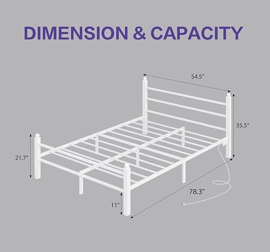 CollaredEagle Full Bed Frame with Headboard and Footboard, Metal Bed Frame with Charging Station and LED Lights, Under Bed Storage, No Box Spring Needed,Noise Free, White thumbnail 2