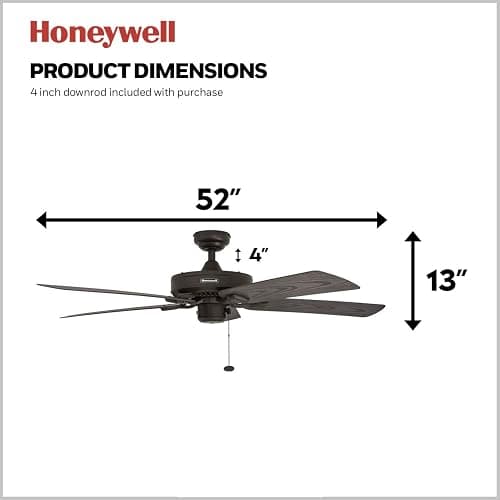 Honeywell Ceiling Fans Belmar 52 Inch Ceiling Fan Without Light, Outdoor Ceiling Fan with Pull Chain, Tri-Mount Traditional 5 Blade Design, ETL Wet Rated, Bronze (50199-01) thumbnail 3