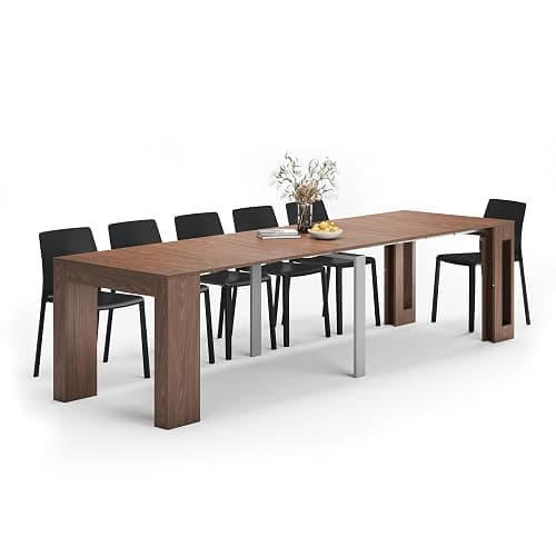 Mobili Fiver, Easy, Extendable Console Table with Extension Leaves Holder, 17.7(120.1) x35.4 in, Walnut, for 4-12 People, Space Saving Dining Table for Entrance, Living Room, Italian Furniture - Image 1