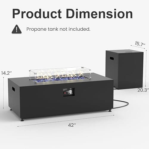 Aeeiua 42" Propane Fire Pit Table Set with Tank Holder, Rectangle 2-Piece Outdoor Firepit Wind Guard, Lid, Glass Stones and Cover thumbnail 2