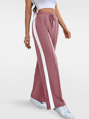 Bellcoco Wide Leg Sweatpants Women High Waisted Baggy Sweat Pants Active Striped Track Pants with Pockets thumbnail 2