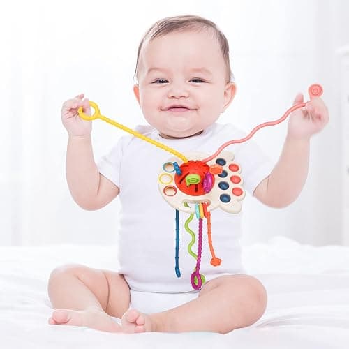 Tiyol Montessori Toys, Silicone Pull String Activitys, Developmental Pulling Baby Sensory Toy, Car Seat Airplane Travel Toddler Boy &Girl Infant Birthday Gifts thumbnail 2