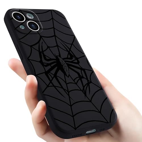 Wihytec Spider Black Phone Case for iPhone 14 PRO MAX Black Spider Web Case Cover Liquid Silicone Soft Gel Rubber Durable Matt Phone Cover with Microfiber Lining Protective Cover thumbnail 7