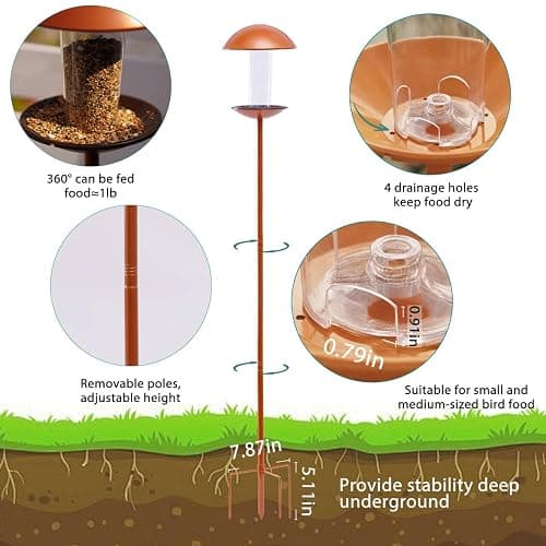 Goodeco Bird Feeder with Pole Standing - Metal Outdoor Bird Feeder for Wild Small Birds, Perfect for Yard Lawn Garden & Patio Decorations, Ideal Gifts for Mom Dad Grandparents (Round) thumbnail 5