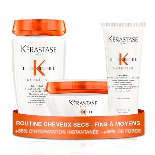 KÉRASTASE Nutritive - Routine Cheveux Secs, Fins à Moyens - Shampoing Bain Satin + Après-Shampoing Lait Vital + Masque Cheveux Masquintense - Apporte des Nutriments Essentiels - Image 1