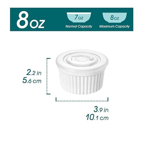 vancasso 8 oz Ramekins with Lid, Porcelain Creme Brulee Souffle Dishes, White Pudding Custard Cups Ramiken for Baking, Dishwasher and Oven Safe, Set of 6 thumbnail 3