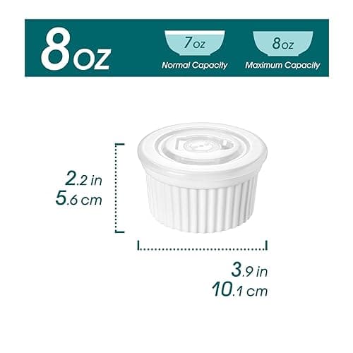 vancasso 8 oz Ramekins with Lid, Porcelain Creme Brulee Souffle Dishes, White Pudding Custard Cups Ramiken for Baking, Dishwasher and Oven Safe, Set of 6 thumbnail 4
