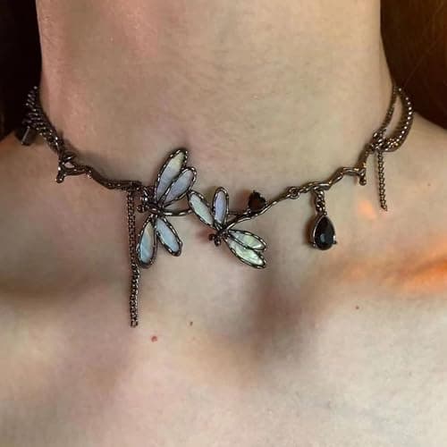 Zurlcdye Dragonfly Choker Necklace Vintage Luna Moth Necklace for Women Water Drop Geometric Pendant Jewelry Party Outfits Accessories Inspired Gifts thumbnail 3