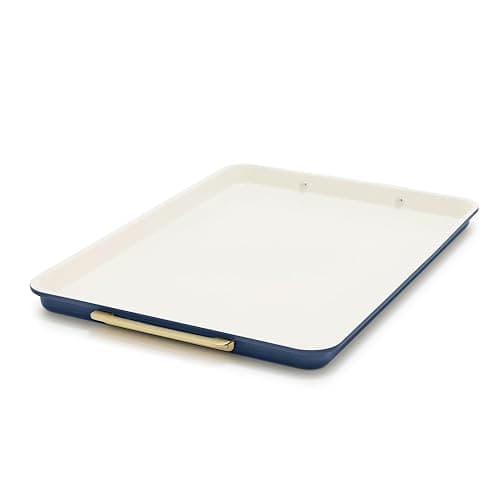 GreenPan Bakeware 13"x18" Half Baking Sheet Pan, Ceramic Nonstick Baking Pan, PFAS & BPA Free, Gold Handles, Durable Steel, Versatile & Space Saving Ovenware, Freezer to Oven Dish, Oxford Blue - Image 1
