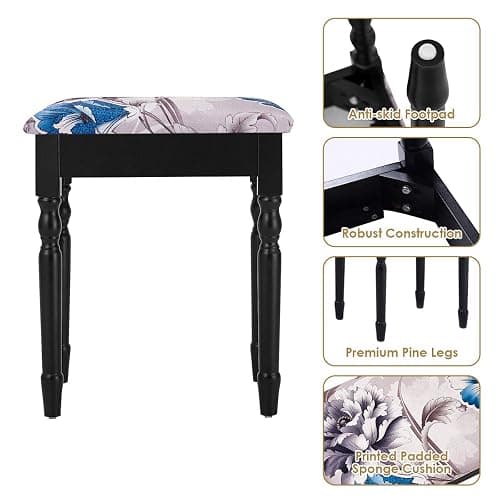 Giantex Vanity Set with Tri-Folding Mirror, Makeup Dressing Table with 4 Drawers and Storage Shelf, Modern Bedroom Bathroom Makeup Vanity Desk with Cushioned Stool for Girls Women (Black) thumbnail 8