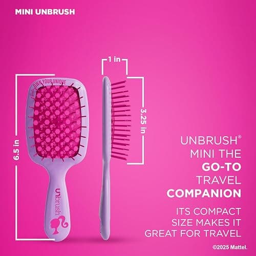 FHI Heat UNbrush Barbie Detangling Brush Duo - Own Your Unique - Purple | Original +Mini Size Pain-Free Brushing on All Wet or Dry Hair Types, Durable DuoFlex Anti-Static Bristles, Lightweight Handle thumbnail 6