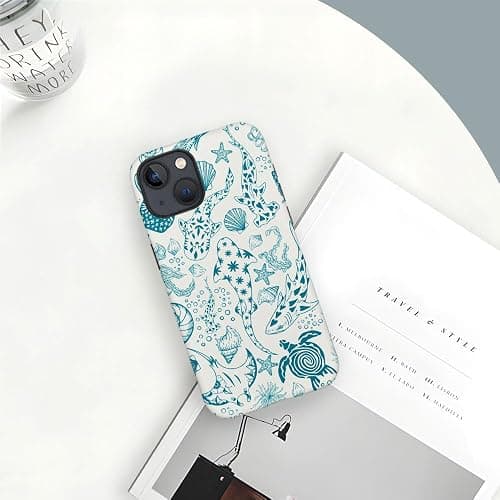 Case for iPhone 14,Fits Frosted Case Design for Girl Women,Sharks Turtles Shells Seaweed Green thumbnail 4