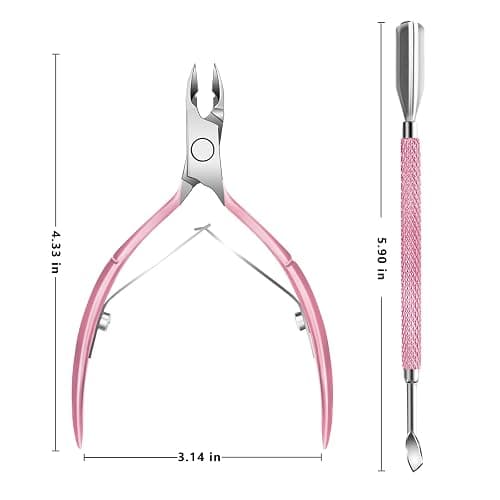 Cuticle Trimmer with Pusher and Scissors, Remover Professional Durable Pedicure Manicure Tools, Stainless Steel Cuticle Nipper Cutter Clipper Nail Tools (Pink Pusher) thumbnail 2