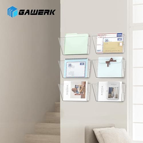 Gawerk Clear Acrylic Single Pocket, Plastic Hanging Wall Mount File Holder for Office Home (Clear, 4 Pack) thumbnail 6