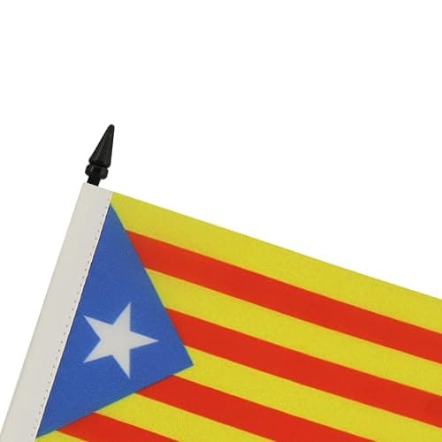 Catalonia Estelada Blava Table Flag 4'' x 6'' - Independentist Catalan Desk Flag 15 x 10 cm - Black plastic stick and base - AZ FLAG thumbnail 4
