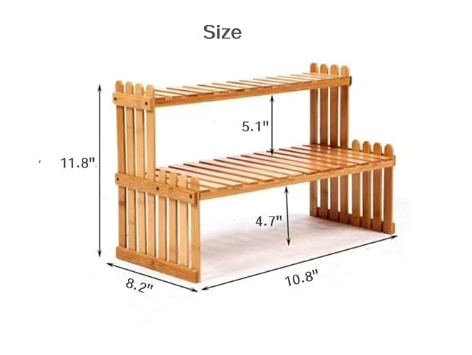 14.6"/10.8"/18.5"/22.8" 2 Tiers Bamboo Plant Stand Shelf,Desk Flower Pot Holder ,Adjustable Desktop Shelf Display Organizer Ladder Rack For Office Decorate Desk Shelving Storage Rack,Kitchen rack thumbnail 3