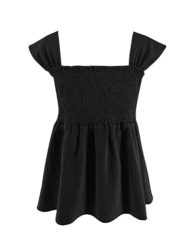 Bingerlily Girls Summer Casual Tops Square Neck T Shirts Cute Smocked Top Tees thumbnail 2