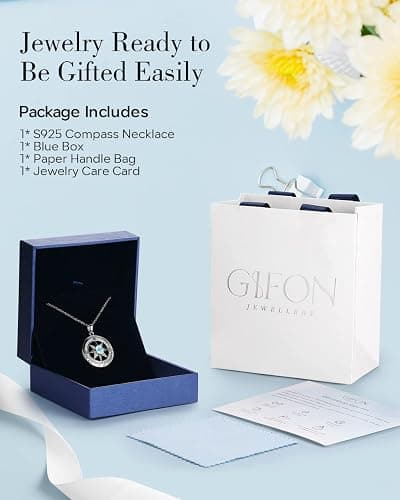 S925 Necklace Gift for Wife |Compass Jewelry |Women Anniversary |Sterling Silver |Girlfriend Birthday Gifts for Her Valentines |I'd be Lost without You |Jewel 18K Gold thumbnail 5