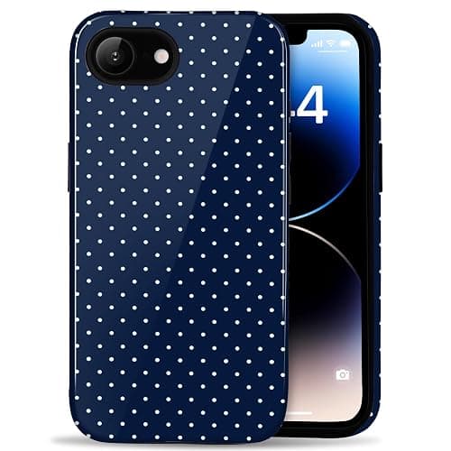 Amzfield Compatible with iPhone 16e Case Cute Polka Dot Aesthetic Retro Design for Women Girls Fall Simple Chic Girly Pretty Dual Layer Hybrid Protection Elegant Case, Navy Blue - Image 1