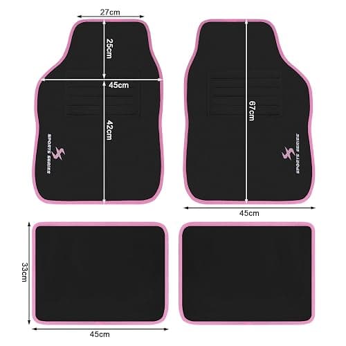 WOLTU Autofußmatten-Set mit 4 Matten universelle Allwetterfußmatten mit Stickerei Autoteppich gegen Wasser rutschfeste Absatzschoner aus Teppichmaterial Schwarz Rosa thumbnail 7
