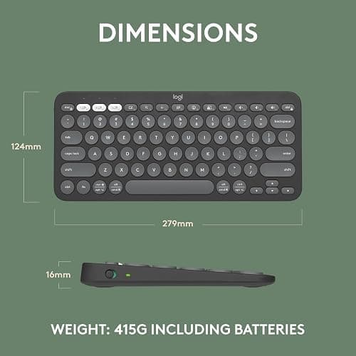 Logitech Pebble Keys 2 K380s, Multi-Device Bluetooth Wireless Keyboard with Customizable Shortcuts, Slim and Portable, Easy-Switch for Windows, macOS, iPadOS, Android, Chrome OS - Tonal Graphite thumbnail 2