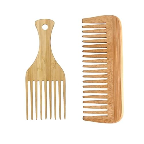 LZZEM 2Pcs Wide Tooth Wooden Comb Set Natural Sandalwood Afro Pick Comb for Gentle Detangling Anti-Static & Scalp Massage Eco-Friendly for Curly Wavy Thick or Straight Hair, Women & Girls - Image 1