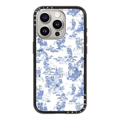 CASETiFY Compact iPhone 15 Pro Case [Slim and Sleek/Wireless Charging Compatible / 4 ft. 2X Military Grade Drop Protection] - Moon Caravan Toile - Clear Black - Image 1