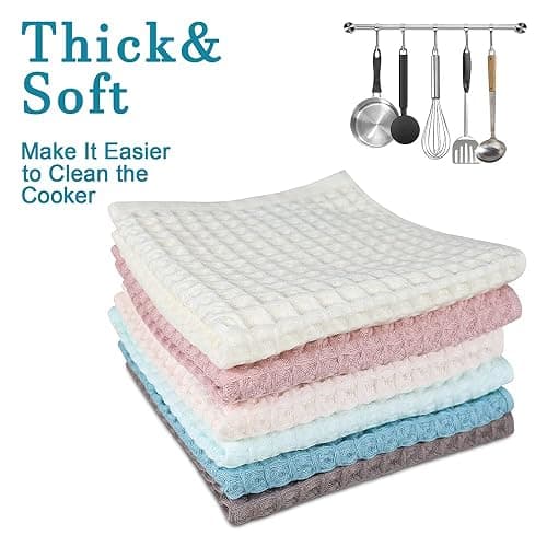 vfaejll 100% Cotton Kitchen Towels Set,Waffle Weave Kitchen Dish Cloth,Super Absorbent Kitchen Dish Towels for Drying Dishes 13x13 Inches Dish Rags for Washing Dishes 6 Pack Mixed Color,Hand Towels - 6Pack thumbnail 5