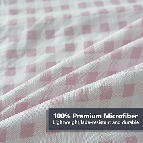 NSNLGSGC Pink Gingham Queen Sheet Set, Soft Brushed Microfiber Plaid Queen Bed Sheets, 4-Pieces Grid Sheet Set with Deep Pocket thumbnail 5