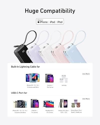 Anker Nano 3-in-1 Power Bank, Foldable AC Plug, 10,000mAh, 30W Two-Way Fast Charging, Built-in Lightning Cable (Not for iPhone 16/15 Series), Compatible with iPhone 14 Series, AirPods, and More thumbnail 6