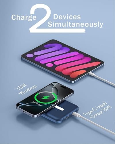 podoru for Magsafe Battery Pack, 5000mAh Magnetic Power Bank with Type-C Cable 20W PD Fast Charging Lighting Input Wireless Portable Charger for iPhone 17/16/15/14/13/12/ All Series-Dark Blue thumbnail 5