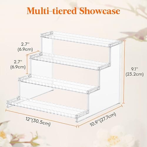 Lifewit 4 Tier Clear Display Riser Stand with Decorative Secure Fences, Tool-free Assembly, Plastic 12 Inch Perfume Organizer, Display for Figures, Cupcake, Dessert, 2-pack thumbnail 2