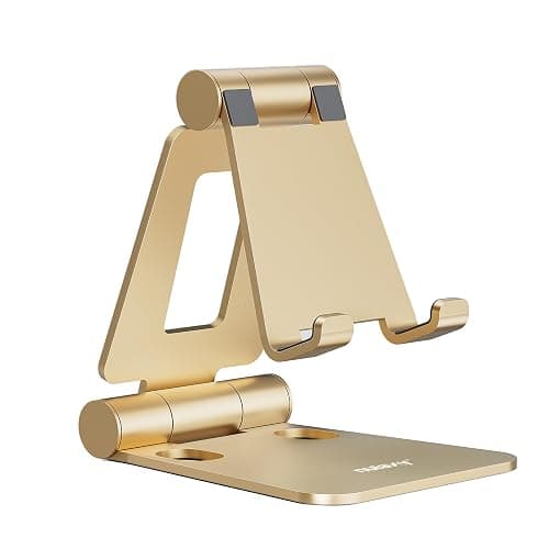 Nulaxy Dual Folding Cell Phone Stand, Fully Adjustable Foldable Desktop Phone Holder Cradle Dock Compatible with iPhone 17 16 15 14 13 12 11 Pro Xs Xs Max Xr X 8, Nintendo Switch, All Phones - Gold - Image 1
